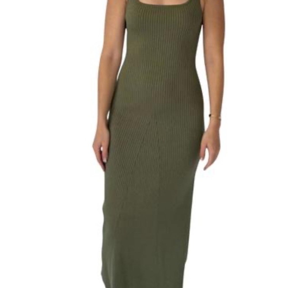 Olive Green Sleeveless Midi Dress